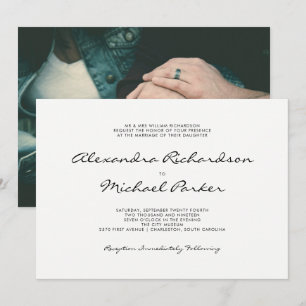 Minimal Elegance Black and White Wedding Photo Invitation