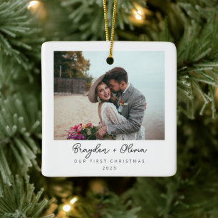 Minimal Elegant 1st Christmas Photo Christmas Ceramic Ornament