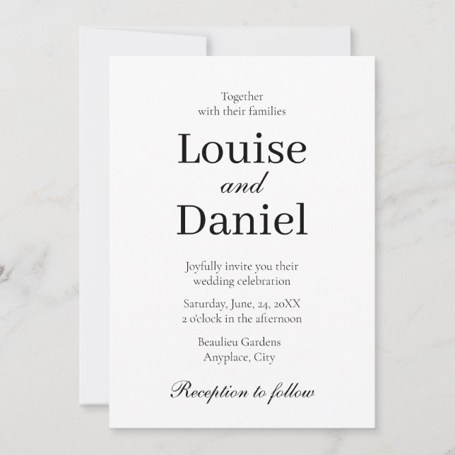 Minimal, Elegant and Simple Personalised Wedding Invitation (Front)