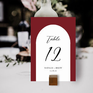 Minimal Elegant Arch Wedding Red Table Number