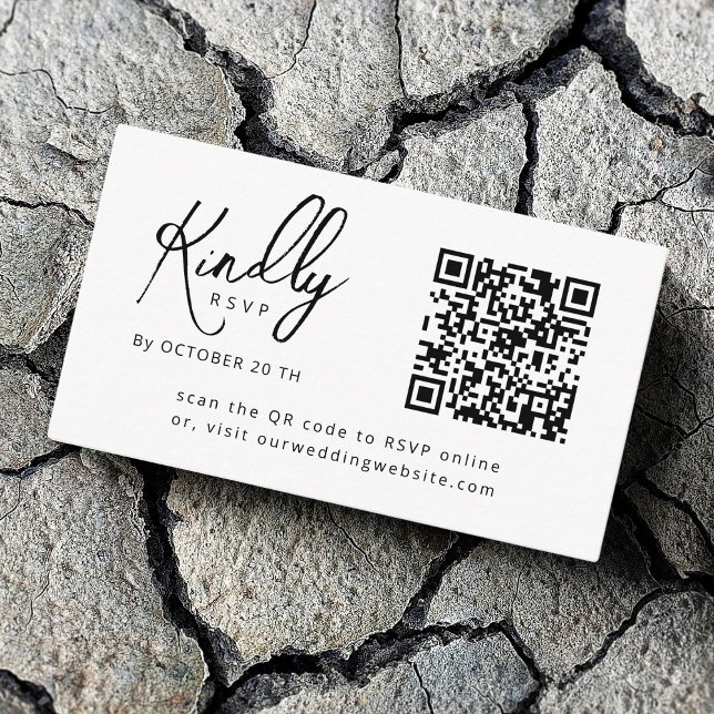 Minimal Elegant B&W Script QR code Wedding RSVP Enclosure Card (Creator Uploaded)