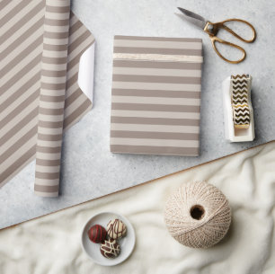 Minimal Elegant Beige Grey Stripes Wrapping Paper