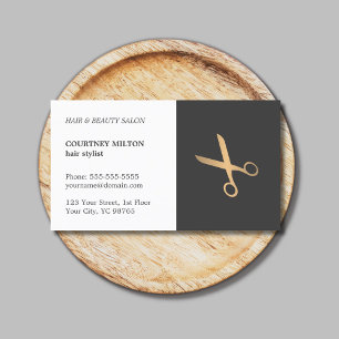 Minimal Elegant Black Faux Gold Hair Stylist Business Card