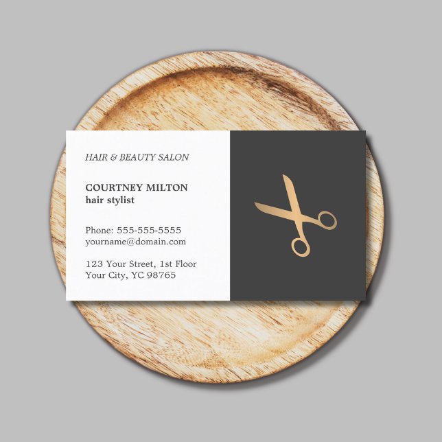 Minimal Elegant Black Faux Gold Hair Stylist Business Card (Creator Uploaded)