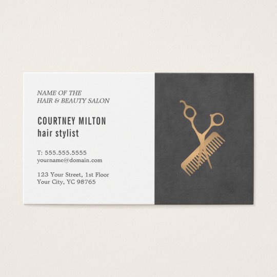 Minimal Elegant Black Faux Gold Hair Stylist Business Card