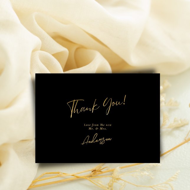 Minimal Elegant Black & Gold Handwritten Wedding Thank You Card (Creator Uploaded)