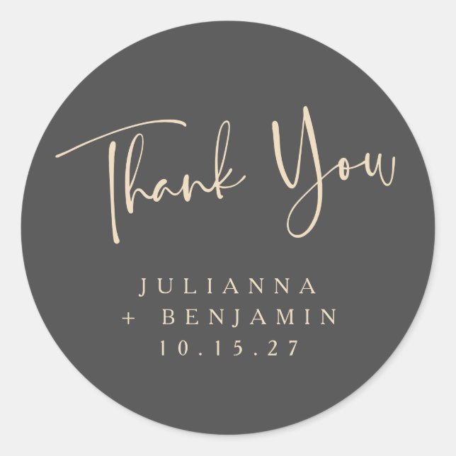 Minimal Elegant Black Script Wedding Personalised Classic Round Sticker (Front)