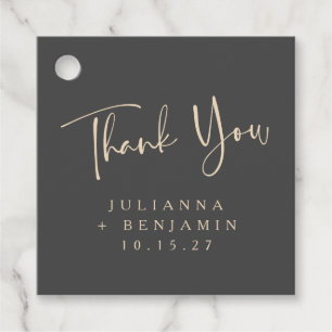 Minimal Elegant Black Script Wedding Personalised Favour Tags