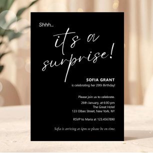 Minimal Elegant Black Surprise Party Invitation