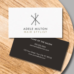 Minimal Elegant Black White Bobby Pins Hair Business Card