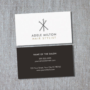 Minimal Elegant Black White Bobby Pins Hair Business Card