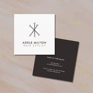Minimal Elegant Black White Bobby Pins Hair Square Business Card