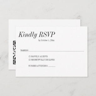 Minimal Elegant Black White Classic Wedding QR RSVP Card