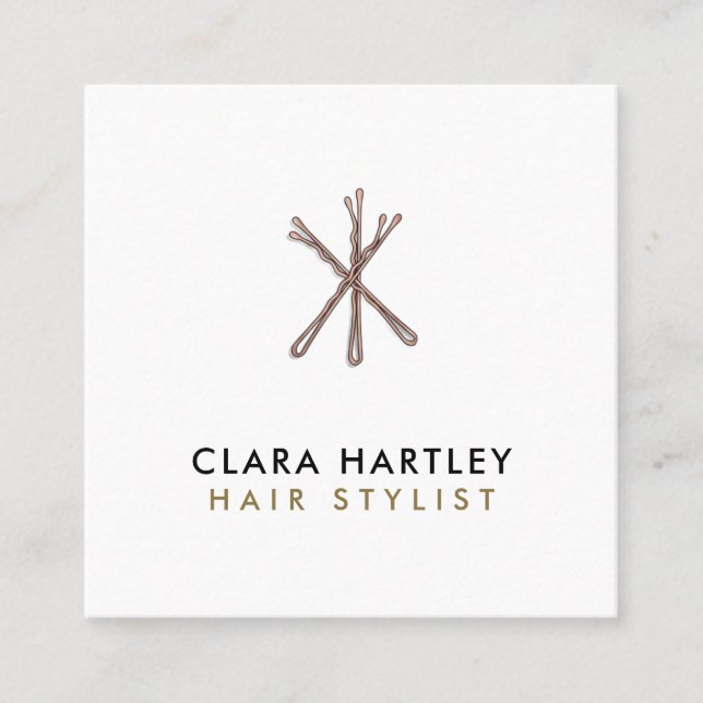 Minimal Elegant Black White Gold Bobby Pins Hair  Square Business Card (Front)
