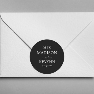 Minimal & Elegant Black & White Monogram Wedding Classic Round Sticker