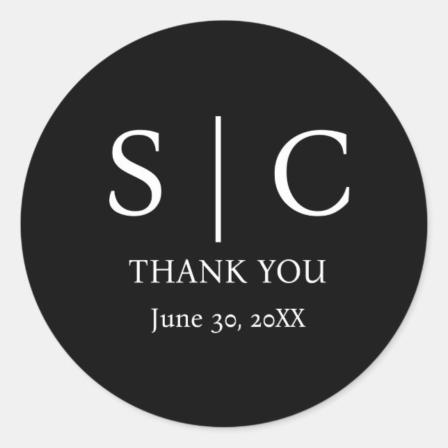 Minimal & Elegant Black & White Monogram Wedding Classic Round Sticker (Front)