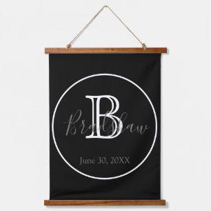 Minimal & Elegant Black & White Monogram Wedding  Hanging Tapestry