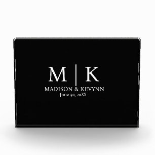 Minimal & Elegant Black & White Monogram Wedding Photo Block