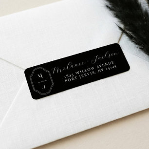 Minimal & Elegant Black & White Monogram Wedding Return Address Label