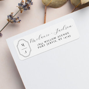 Minimal & Elegant Black & White Monogram Wedding Return Address Label