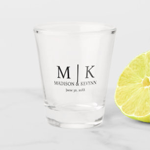 Minimal & Elegant Black & White Monogram Wedding Shot Glass