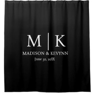 Minimal & Elegant Black & White Monogram Wedding Shower Curtain