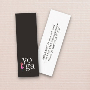 Minimal Elegant Black White Pink Yoga Icon Mini Business Card