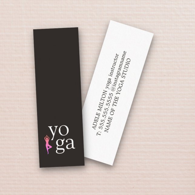 Minimal Elegant Black White Pink Yoga Icon Mini Business Card (Creator Uploaded)