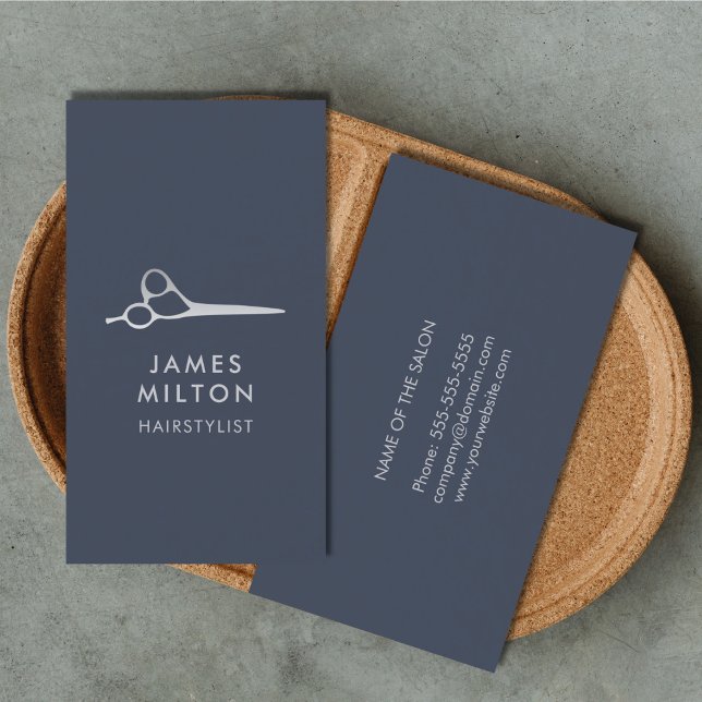 Minimal Elegant Blue Light Grey Hair Stylist Business Card (Creator Uploaded)