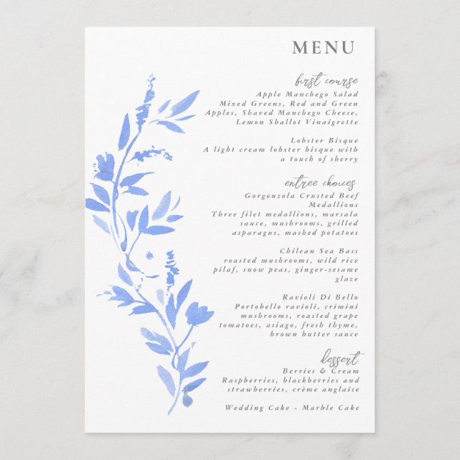 Minimal Elegant Blue Painted Porcelain Menu (Front)
