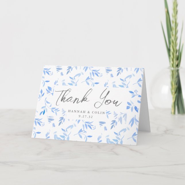 Minimal Elegant Blue Painted Porcelain Thank You Card (Front)