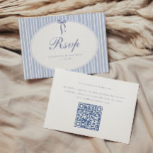 Minimal Elegant Blue Stripe Script Wedding QR Code