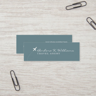 Minimal Elegant Blue Travel Agent  Mini Business Card