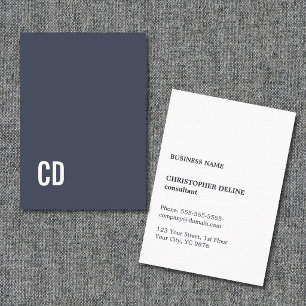 Minimal Elegant Blue White Monogram Consultant Business Card