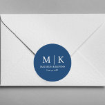 Minimal & Elegant Blue & White Monogram Wedding Classic Round Sticker<br><div class="desc">Minimal & Elegant Blue & White Monogram Wedding Classic Round Sticker
These elegant,  modern wedding thank you favour stickers feature a simple black and white text design that exudes minimalist style. Add your initials or monogram to make them completely your own.</div>