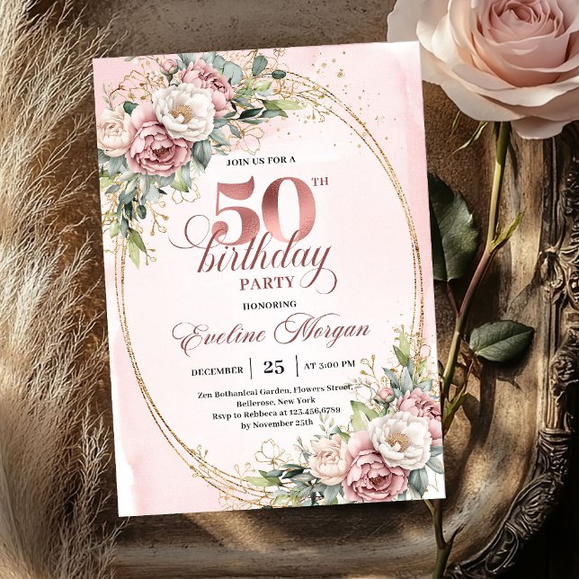 Minimal Elegant Blush 50th Birthday Invitation (Minimal Elegant Blush 50th Birthday Invitation)