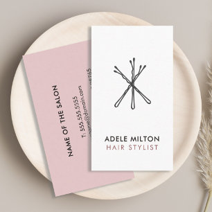 Minimal Elegant Blush Pink White Bobby Pins Hair Business Card