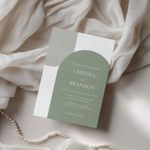 Minimal Elegant Bohemian Sage Green Arch Wedding Invitation