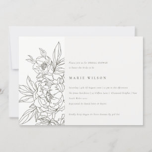 Minimal Elegant Brown Floral Sketch Bridal Shower Invitation