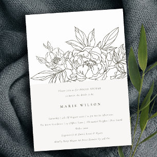 Minimal Elegant Brown Floral Sketch Bridal Shower Invitation