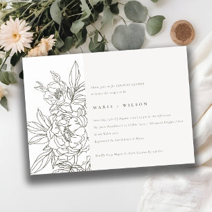 Minimal Elegant Brown Floral Sketch Couples Shower Invitation