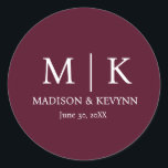 Minimal & Elegant Burgundy Monogram Wedding Classic Round Sticker<br><div class="desc">These elegant,  modern wedding thank you favour stickers feature a simple black and white text design that exudes minimalist style. Add your initials or monogram to make them completely your own.</div>