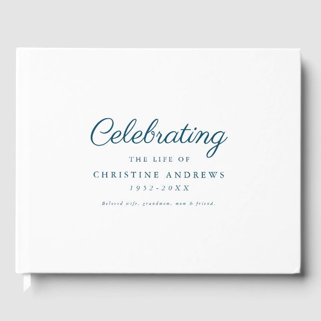 Minimal & elegant "Celebration of life" White Guest Book (Front)