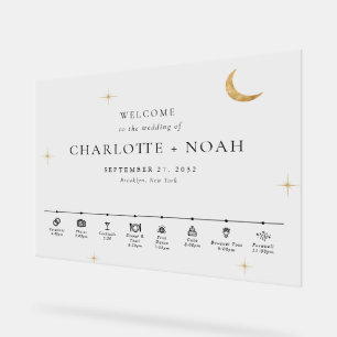 Minimal Elegant Celestial Wedding Timeline Welcome Acrylic Sign