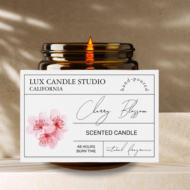 Minimal Elegant Cherry Blossom Candle Jar Label (Creator Uploaded)