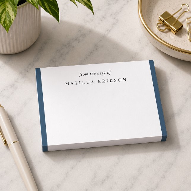 Minimal Elegant Chic Navy Blue Sticky Post-it Notes (From the desk of stationery sticky notes for coworkers, teachers, solopreneurs, and writers.)