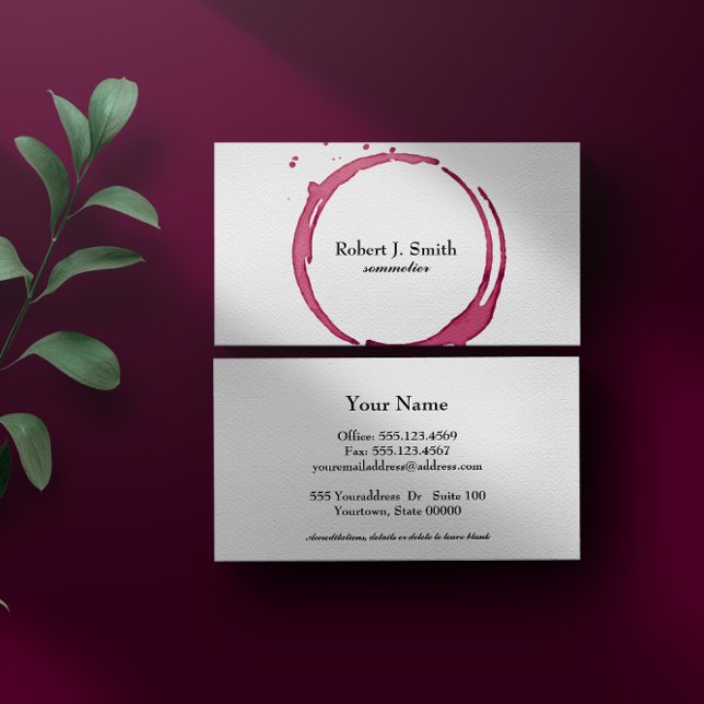 Minimal Elegant chic red wine stain Sommelier Business Card (Creator Uploaded)
