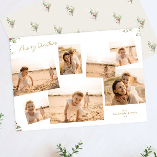 Minimal Elegant Christmas Botanical 7 Photos  Holiday Card