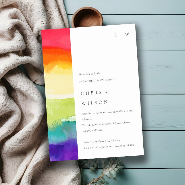 Minimal Elegant Colourful Pride Rainbow Engagement Invitation (Creator Uploaded)