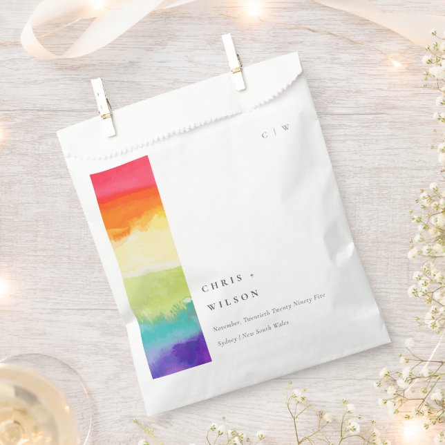 Minimal Elegant Colourful Pride Rainbow Wedding Favour Bag (Clipped)